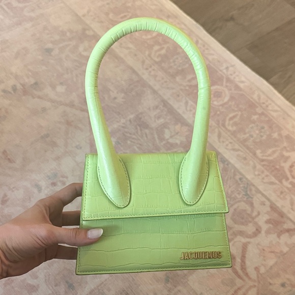Jacquemus Handbags - Jacquemus Lime Green Le Bambino Croc-Effect Mini Top Handle Bag